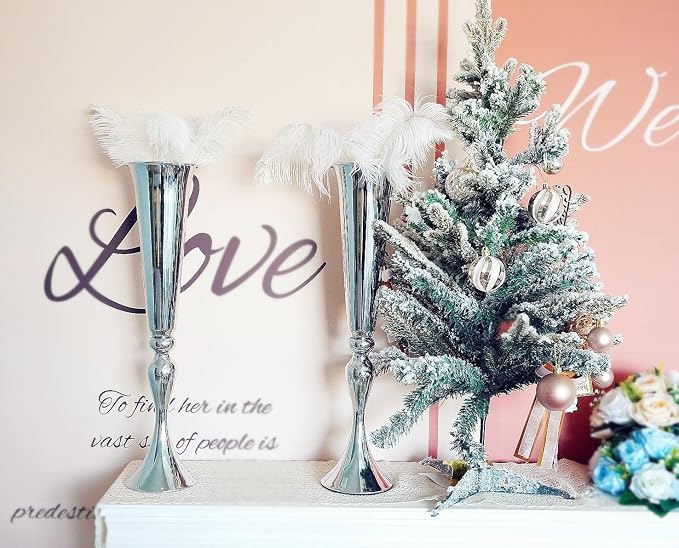 Metal Trumpet Vases for Centerpieces - Set of 10 Elegant Silver Vases for Table, 21.9" Tall Flower Stands for Table Centerpieces Anniversary Celebration Christmas Event Party Home Wedding Decorations