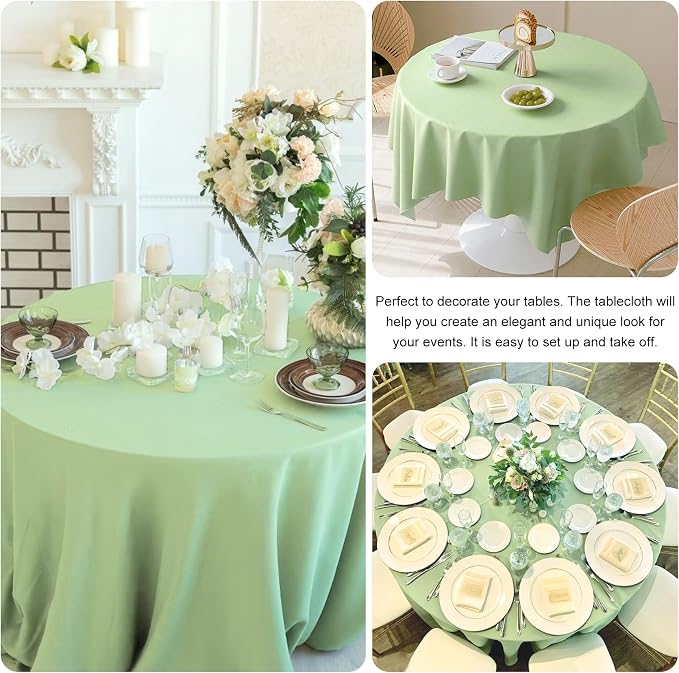 4 Pack 120 Inch Polyester Round Table Cloth Washable Fabric Table Covers for Wedding Dining Table Parties（Round 120 Sage Green）