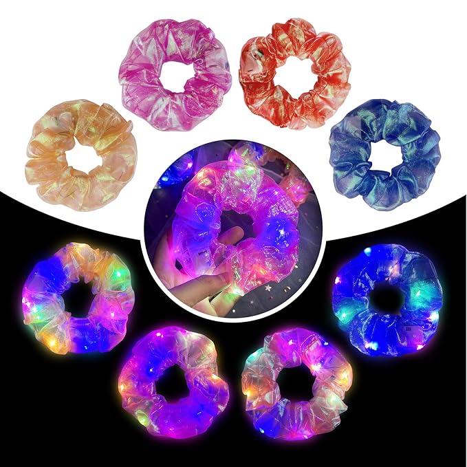 4Pcs Multi-Mode Light Up Scrunchies - Glow Hair Accessories for Women, Girls, Rave, Neon Party, Halloween & Christmas