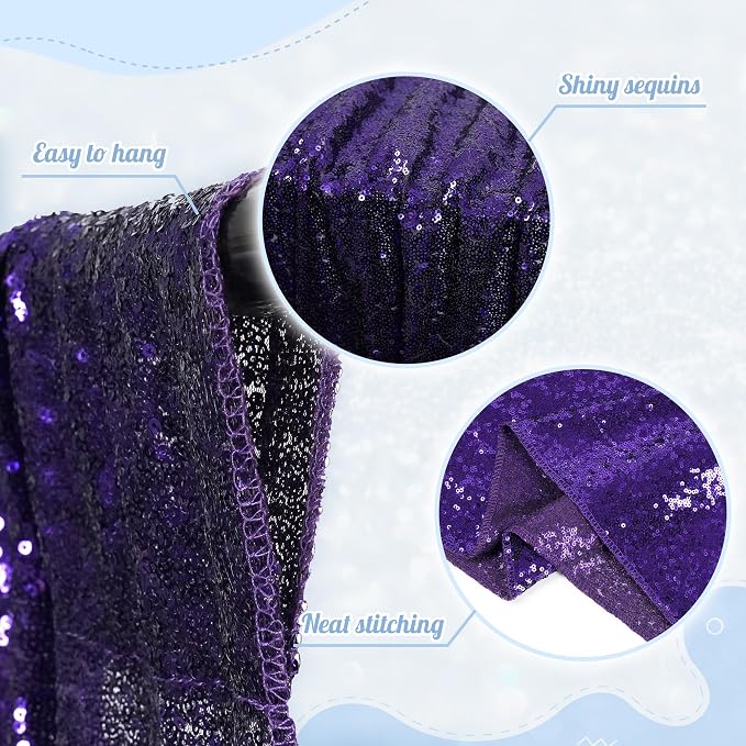 PartyDelight Purple Sequin Backdrop 6x6ft 4 Inch Rod Pocket | 3mm stitched purple sequins on mesh backing with 4 inch rod pocket for full body photos ceremony arches party walls and stage