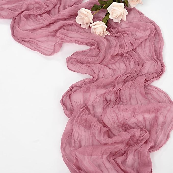 20 Pack Dusty Rose Table Runner 10Ft Cheesecloth Table Runner Boho Gauze Cheese Cloth Table Runners Romantic Long Sheer Fabric Table Runners for Wedding Party Bridal Shower
