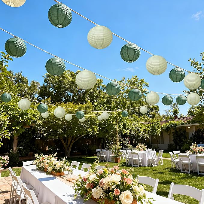 20Pcs Paper Lanterns Decorative, Hunter Green and Sage Green Round Hanging Paper Lanterns Decorations for Rustic Party Bridal Shower Wedding Birthday Home Decor