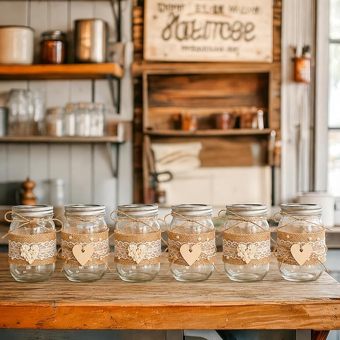 Cinrobiye 6 Sets Rustic Wedding Centerpieces for Tables with Mason Jars, White Rose and Eucalyptus Floral Arrangements, Bridal Shower, Baby Shower, Engagement Party and Farmhouse Table Decorations