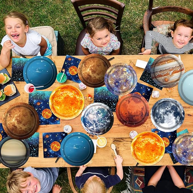 Space Theme Party Decorations 100Pcs Galaxy Planet Outer Space Disposable Plates and Napkins for Kids Space Solar System Planets Baby Shower Birthday Party Decorations, 9inch