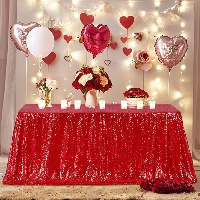 Poise3EHome Red Sequin Tablecloth 90×132 Inch Rectangle Sparkly Fabric Table Cloth for Birthday Wedding Christmas Party Holiday Baby Shower Decoration