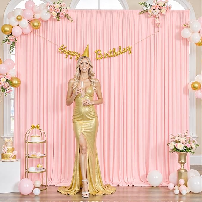 8 Panels Blush Pink Backdrop Curtain for Parties Pink Wrinkle Free 40ft x 10ft Backdrop Drapes for Baby Shower Wedding Birthday Photo Gender Reveal Photography Polyester Fabric Background Decoration