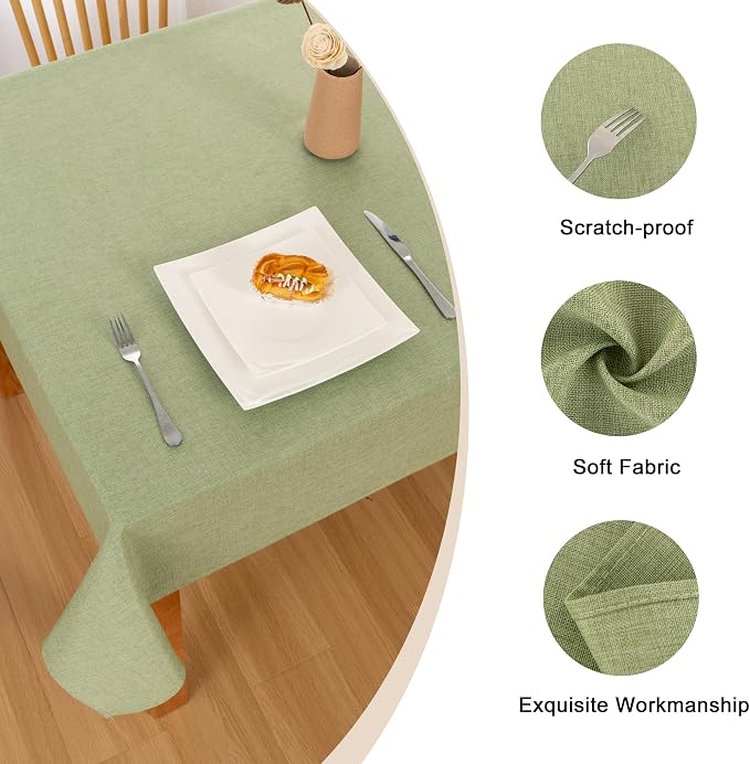 Hiasan Faux Linen Rectangle Tablecloth - Wrinkle and Stain Resistant Washable Table Cloth for Kitchen Dining Room Holiday Table Cover for Dinner, Green, 70 x 108 Inch