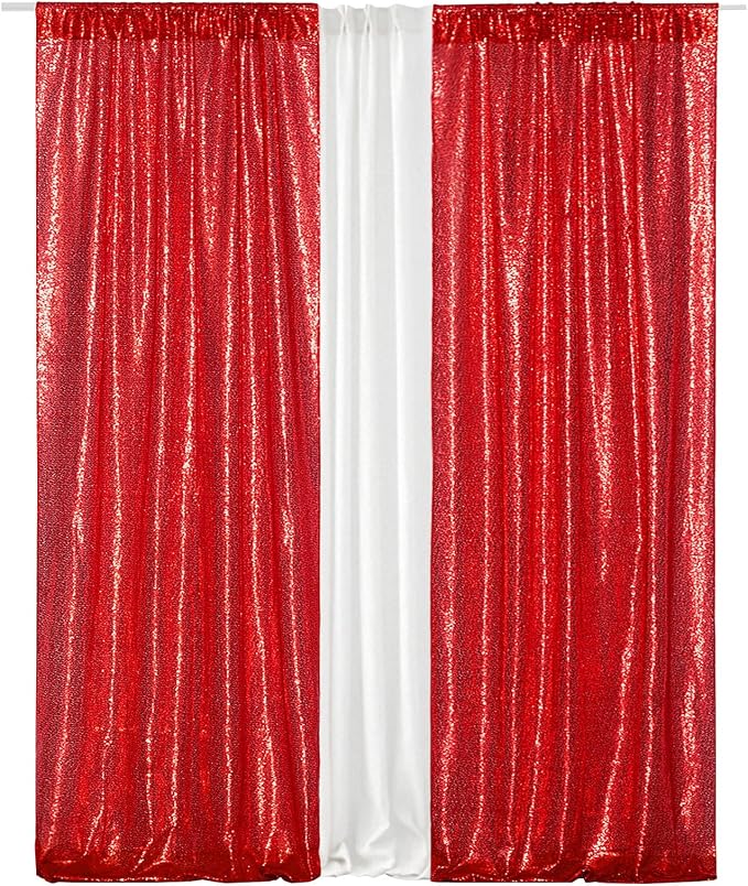 Eternal Beauty Sequin Backdrop Curtains, 2x8 Ft-2 Panels Red Back Drop for Mother's Day Shimmer Photography Party Wedding Birthday Decor