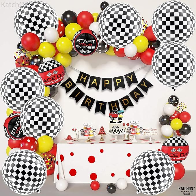 KatchOn, Black and White Checkered Balloons - 22 Inch, Pack of 12 | Racing Balloons, Race Car Balloons for Race Car Birthday Party Decorations | Racing Party Decoration | Emo Party Decor
