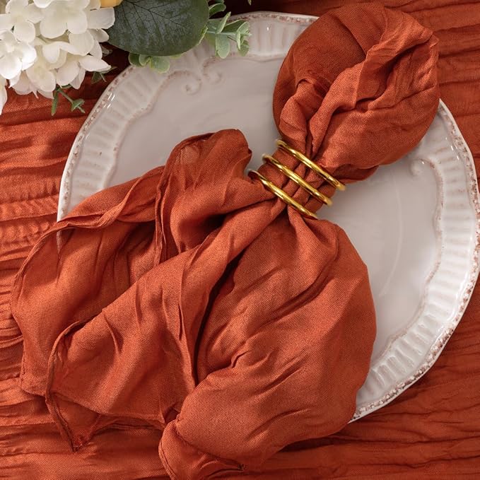 50 Pack Burnt Orange Napkins Cloth Washable Spring Summer Terracotta Cheesecloth Napkins Set of 50 Bulk 21x21 Inches for Wedding Baby Bridal Shower Birthday Dinner Party Decor