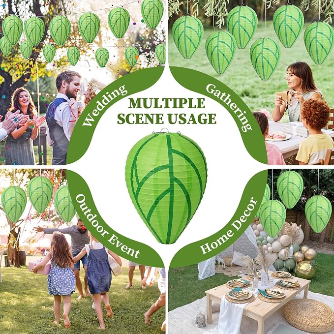 Zhengmy 12 Pack Nature Forest Classroom Decor Green Leaf Hanging Paper Lanterns Back to School Art Ceiling Hanging Decorations Paper Lanterns for School Vbs Vacation Camping Party Favors