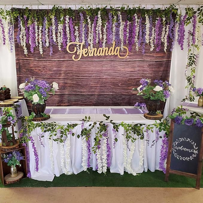 Artificial Wisteria Hanging Flowers-Fake Wisteria Flower Garland Silk Vines Rattan Decor for Home Wedding Arch Wall Garden Greenery Bedroom Outdoor Office Party Decoration (24, Purple)