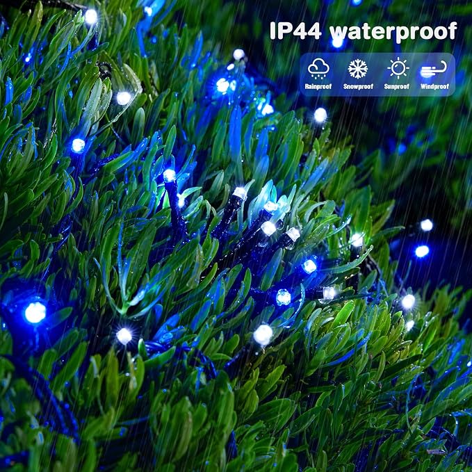 JMEXSUSS 2 Pack Solar String Lights Outdoor Waterproof, Total 400 LED 151FT Solar Christmas Lights Outdoor, 8 Modes Christmas Light for Outside Patio Yard Tree Decorations, White and Blue