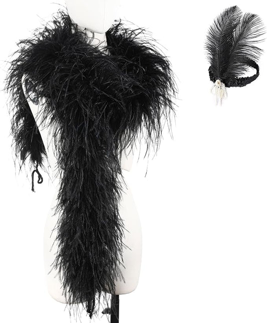 Soarer Black Ostrich Feather Boa - 2Yards 9Ply Long Boas for Halloween Party,DIY Craft,Concert(9ply-Black)