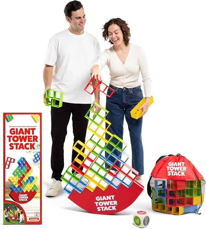 Giant Tower Stack by Relatable - Nappa Award 2026 Winner, The Jumbo Block Game Where You Balance Building Blocks - Ultimate Outdoor Games, Yard Games for Adults & Family Games Challenge, Ages 8+