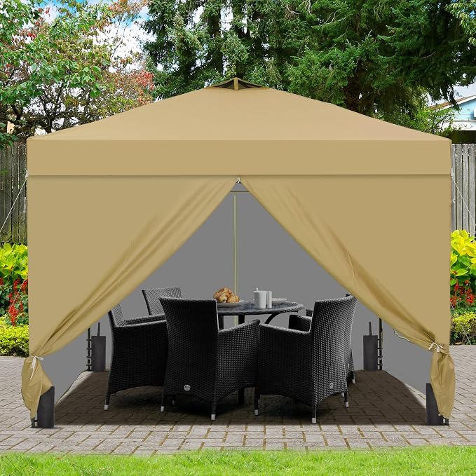GDY 10'x10' Pop Up Canopy Tent, Portable Gazebo, Easy Up Outdoor Canopy for Events, Parties, Camping, Brown.