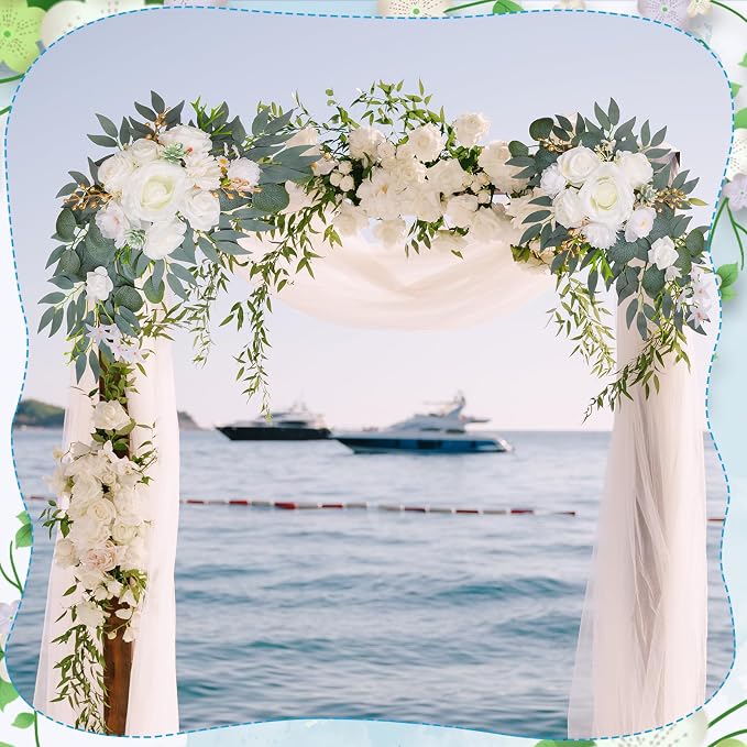Wedding Arch Decorations 2 Pack - Reusable Artificial Hanging Flowers Floral Swag Greenery Garland for Wedding Welcome Sign Backdrop Bridal Ceremony Reception Backdrop Decoration