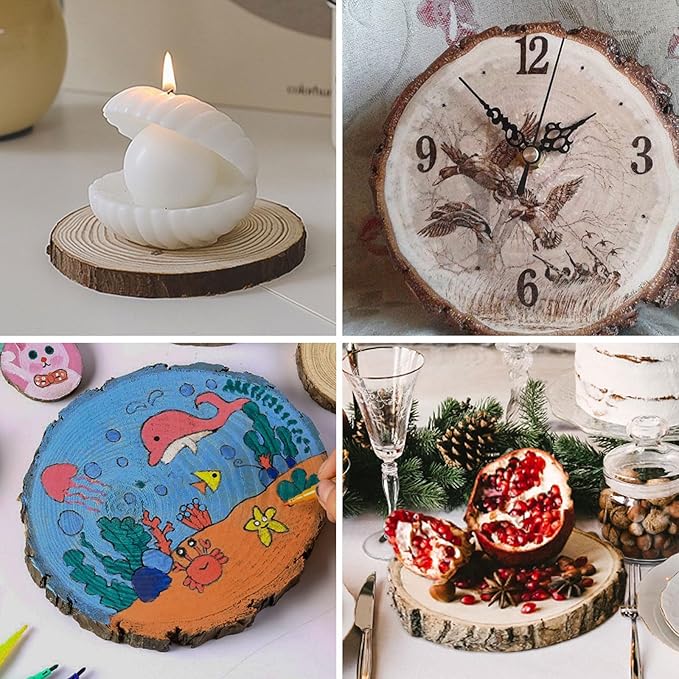 6 Pack 10-12 inches Large Wood Slices for Centerpieces, Wood Centerpieces for Tables, Unfinished Wooden Rounds Rustic Wedding Centerpiece Decoration and DIY Crafts, Natural Paulownia Wooden Slabs