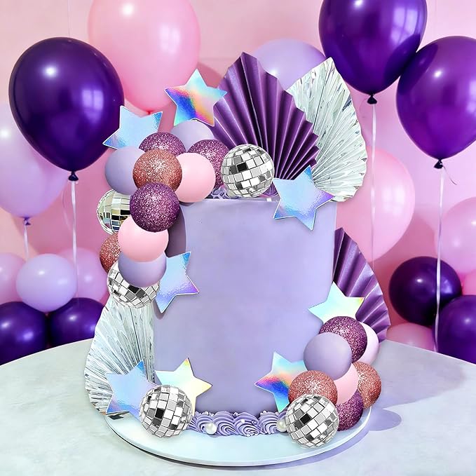 41Pcs Purple Disco Ball Cake Topper Purple Cool Girl Birthday Party Decorations Cool Girl Cake Decorations Disco Singer Stars Bachelorette Party Supplies