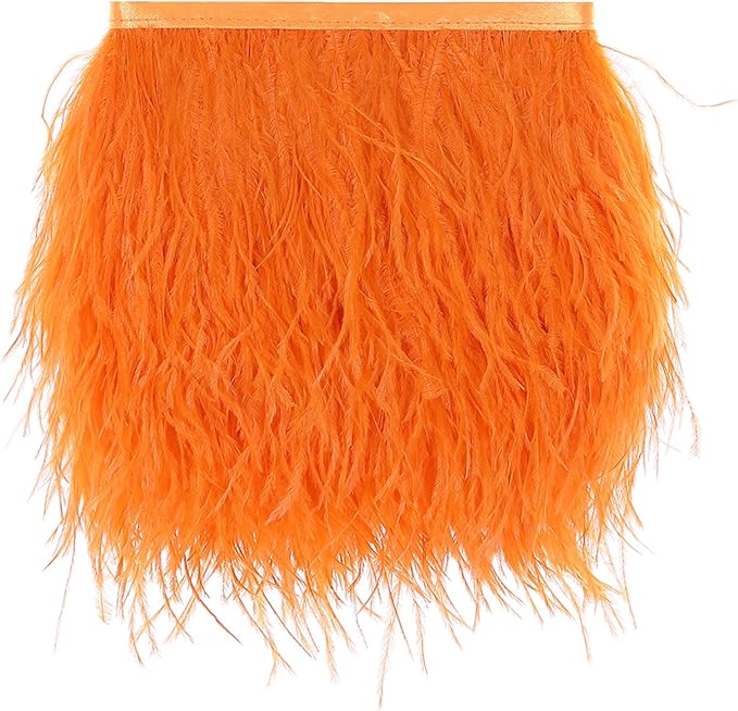 AWAYTR Ostrich Feather Trim Fringe - Satin Ribbon Dress Sewing Crafts Costumes Decoration Pack of 10 Yards(Orange)