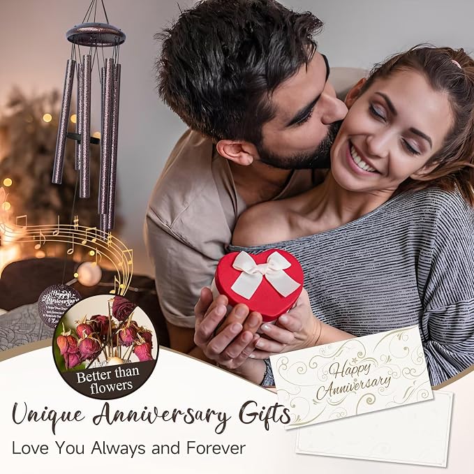 Anniversary Wind Chimes Gifts for Men Women, Happy Anniversary Decorations, 25" Wind Chimes Romantic Gift for Couple, Parents, Wife, Husband, Friends (Mr & Mrs