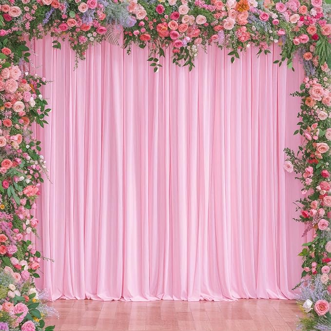 30x10ft Pink Backdrop Curtain for Wedding Parties Wrinkle Free Fabric Light Pink Drapes Backdrop Decoration for Baby Shower Birthday Photography Decoration 6 Panels, 5ft x 10ft