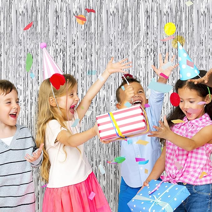 40 Pack Silver Foil Curtain Backdrop Metallic Tinsel Foil Fringe Curtains Photo Booth Props for Birthday Party Decoration Christmas Holiday Halloween New Year Party Supply