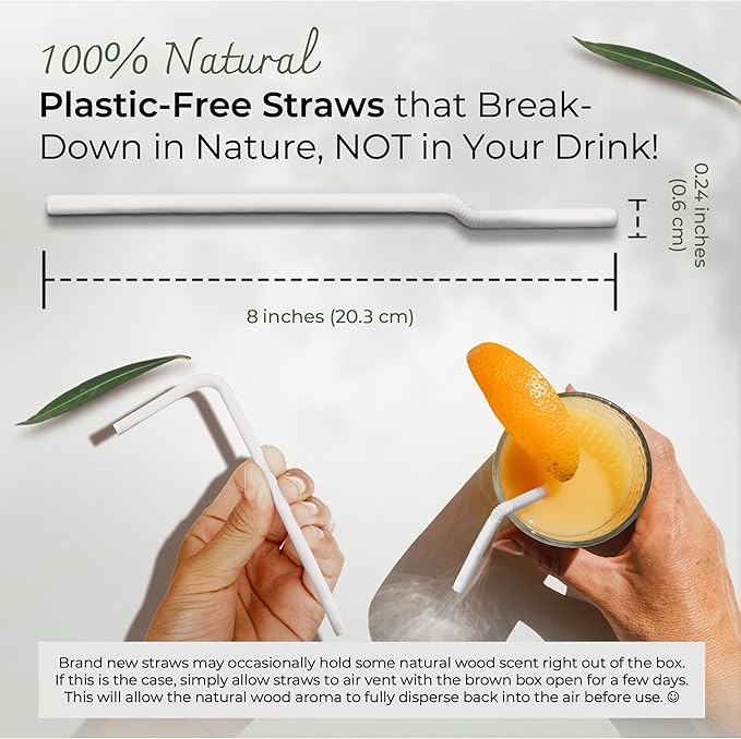 EcoPreps Flexible Biodegradable Bamboo Fiber Straws, 120 Count | 100% Compostable, Plastic-Free, Eco-Friendly Drinking Straws for Cold Drinks | 7.8'' Bendable, Disposable Bamboo Fiber Straw (120 PCS)