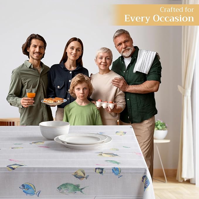 Maison d' Hermine Table Cloth Rectangle Table 100% Cotton 60 x 108 Inches Tablecloth Reusable Decorative for Dining Kitchen Room Farmhouse Party Home Hotel Restaurant Spring Summer - Poisson