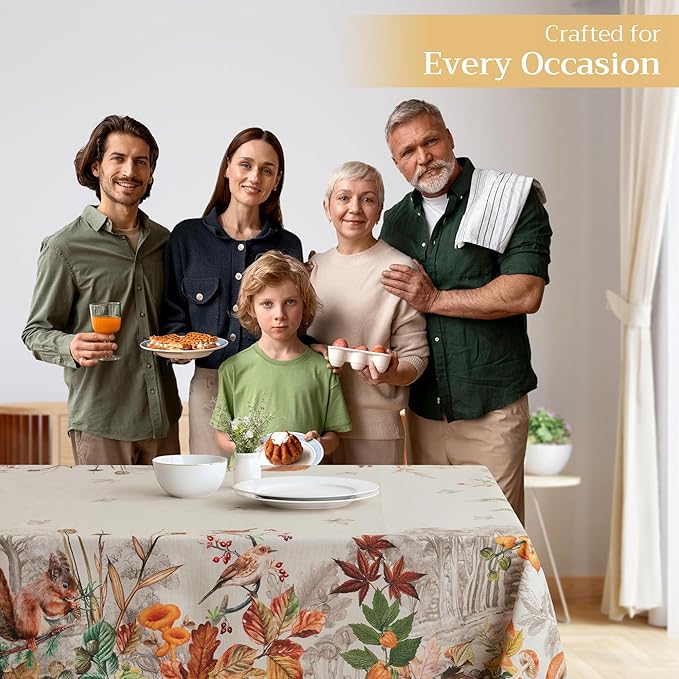 Maison d' Hermine Table Cloth Rectangle Table 100% Cotton 70 x 108 Inches Fall Tablecloth Reusable Everyday Use for Thanksgiving Christmas Decorations Dining Farmhouse Party (Recolte)