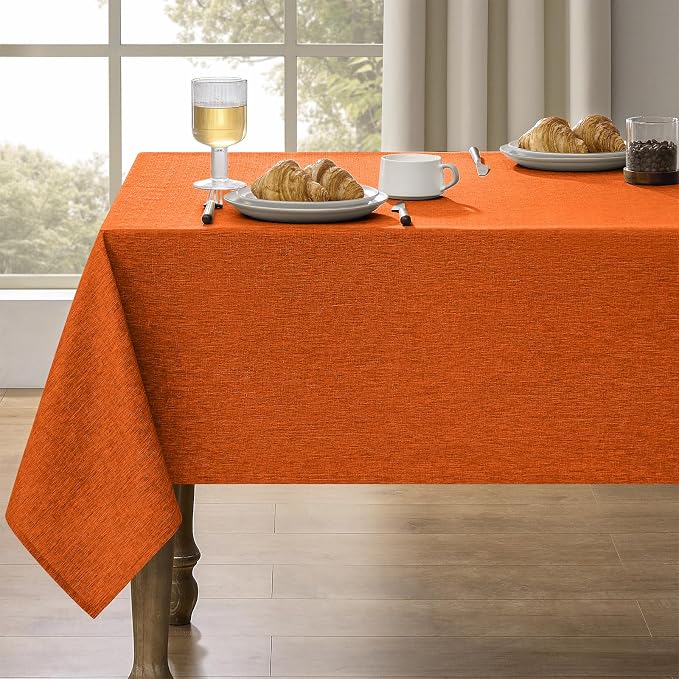 Decorelia Waterproof Wipe Clean Table Cloth for 10ft Banquet Rectangle Table, Outdoor Spillproof Wrinkle Free Tablecloth for Thanksgiving, Christmas, Easter (Oblong, 60 x 144 Inch (12-14 Seats), Rust)
