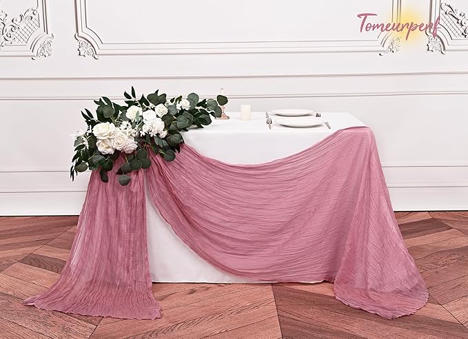 16 Pack 10Ft Cheesecloth Table Runner Dusty Rose, 20 x 120 Inch Rustic Gauze Boho Cheese Cloth Runners Wedding Long Table Runner for Wedding Party Bridal Shower Table Decoration