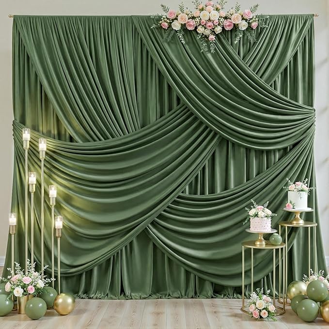 10x10 Valley Green Backdrop Curtain for Parties Wrinkle Free Dark Green Photo Curtains Backdrop Drapes Fabric Decoration for Baby Shower Birthday Party Photography 5ft x 10ft,2 Panels