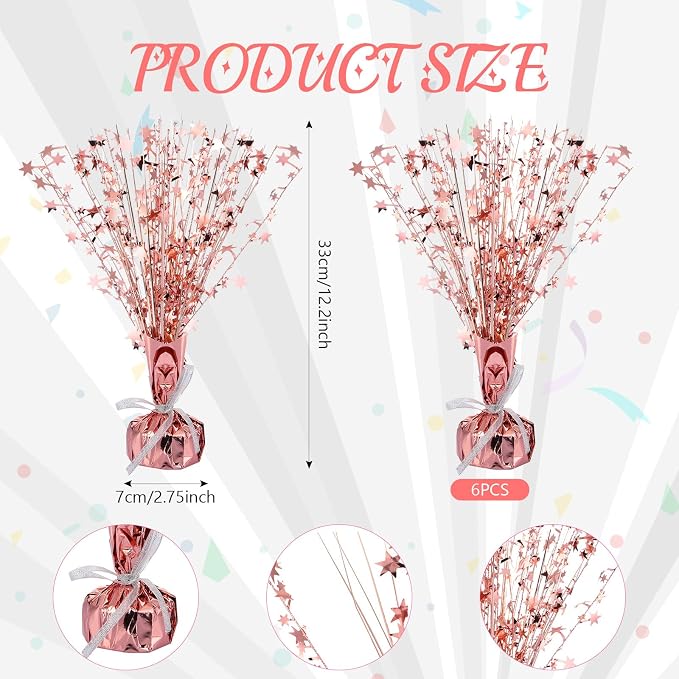 Crowye 6 Pcs Metallic Foil Spray Centerpiece Party Star Decoration Table Decor for Birthday Wedding Bachelorette Summer Party Holiday(Rose Gold,Small Star)