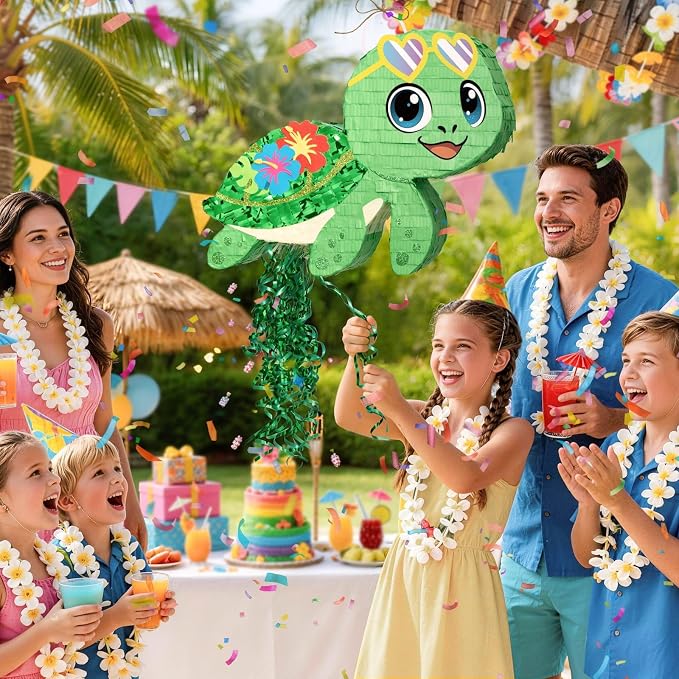 WERNNSAI Turtle Piñata - Ocean Party Decorations Hawaiian Turtle Piñata with Blindfold and Stick for Hawaiian Birthday Decorations Summer Tropical Pool Party Luau Carnival Supplies