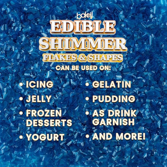 Bakell's Blue Shimmer Flakes - (50 gram 1x Jar) | Magical Edible Glitter Flakes for Spectacular Culinary Creations!