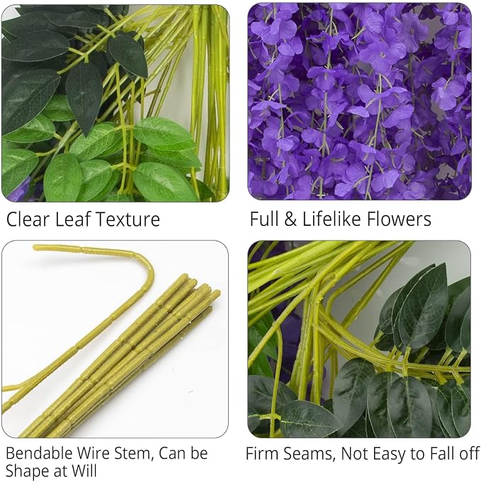 36 Pack Artificial Wisteria Hanging Flowers Fake Wisteria Flower Silk Vines Rattan Decor for Home Wedding Arch Wall Garden Greenery Bedroom Outdoor Office Party Decoration (Purple)