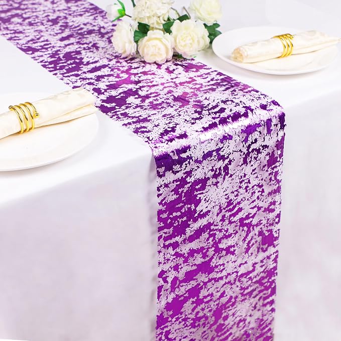 Snowkingdom Purple Table Runner, Sequin Glitter Foil Metallic Thin Mesh Runners Roll 11 Inch x 49 Feet, Fit for Romantic Wedding Bridal Shower Birthday Anniversary, Purple Party Table Decorations