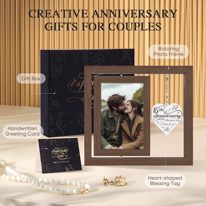 15 Year Anniversary Picture Frame Gifts for Him Her Couple Men Women Husband Wife, 15th Anniversary Wood Wedding Gifts Decorations, Fifteen Year Fifteenth Anniversary Personalized Gift