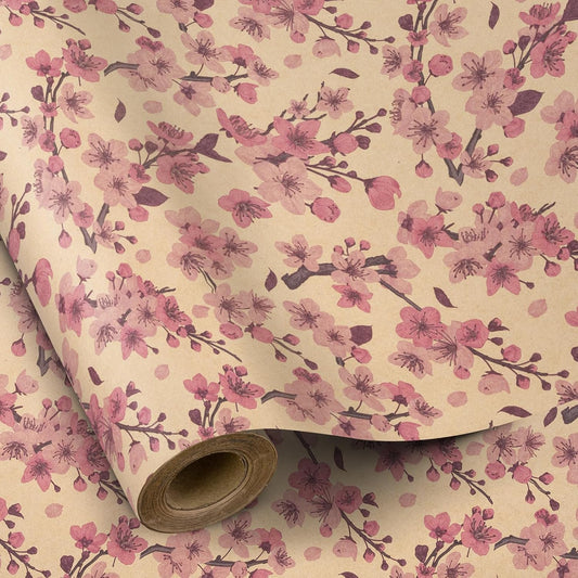 RUSPEPA Cherry Blossom Wrapping Paper Roll for Women Girls, Mini Roll, Pink Sakura Floral Kraft Gift Wrap Paper Perfect for Spring, Wedding, Birthday and Special Occasions, 17 Inches x 16.4 Feet
