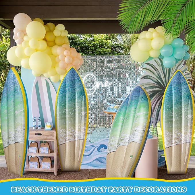 JellyArch 4 Pcs Ocean Waves Inflatable Surf Board 36 Inch Beach Luau Inflatable Pool Floats Luau Hawaiian Party Decorations Blow up Surfboard for Wall Summer Beach Ocean Party Decorations