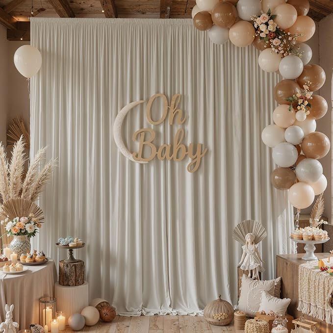 30ftx10ft Wrinkle Free Beige Backdrop Curtains for Parties, 6 Panels 5x10ft Silky Polyester Photo Backdrop Drapes Back Drop Cloth Drapery for Wedding Birthday Photography Background