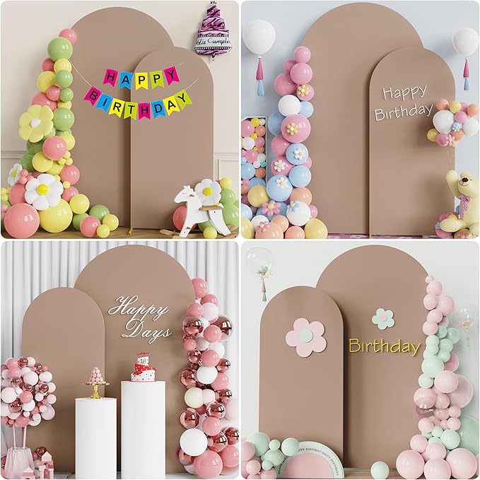 Wokceer Wedding Arch Backdrop Cover 7.2FT, 6FT Set of 2 Spandex Fitted Nude Brown for Round Top Chiara Stands - Birthday Party Ceremony Decor