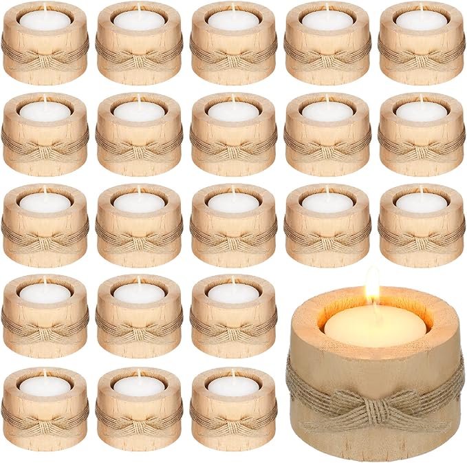 Ctosree Rustic Wedding Favors for Guests Bulk Wooden Tea Lights Candle Holder Handmade Votive Candles for Farmhouse Wedding Baby Shower Favors Party Table Centerpieces Birthday Decoration(50 Pcs)