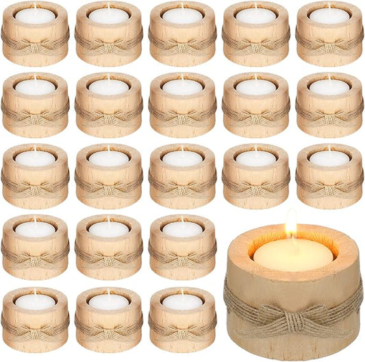 Ctosree Rustic Wedding Favors for Guests Bulk Wooden Tea Lights Candle Holder Handmade Votive Candles for Farmhouse Wedding Baby Shower Favors Party Table Centerpieces Birthday Decoration(50 Pcs)