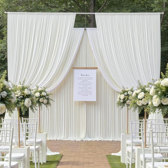 8 Panels 5x12ft Backdrop Curtains for Parties, Wrinkle Free 8 Panels 12 ft Long Polyester Ivory Photo Backdrop Drapes Back Drop Cloth for Wedding Birthday Photography Background Party