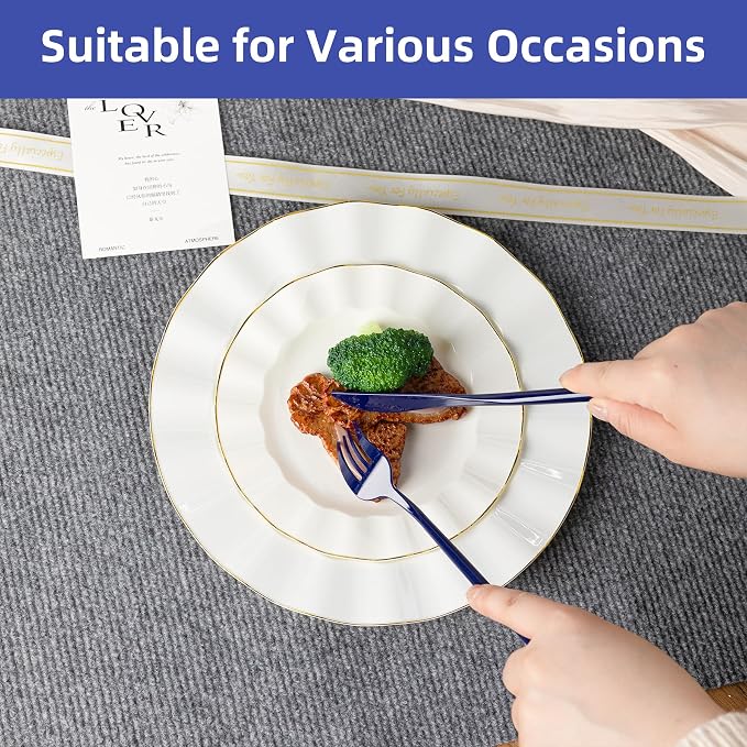 180PCS Blue Plastic Silverware,Heavy Duty Disposable Utensils Include 60 Forks,60 Spoons and 60 Knives,Blue Cutlery Plastic Silverware Sets for Party, Wedding or Daily Using