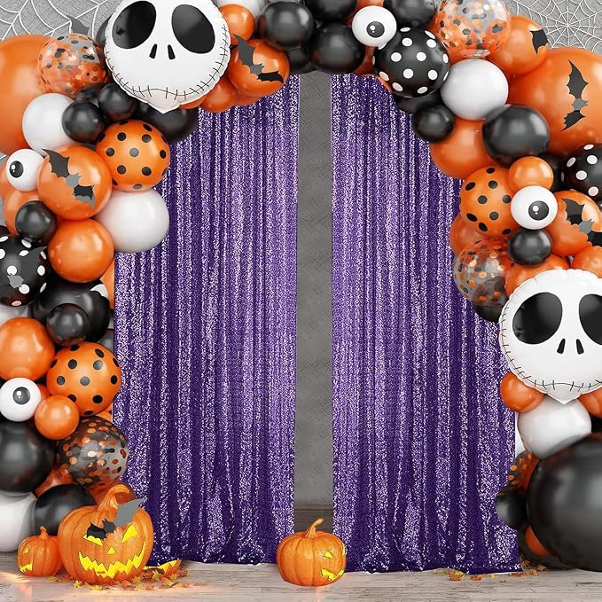 Sugargirl Purple Sequin Backdrop Curtain 4FTx8FT Glitter Purple Background Drapes Sparkle Photography Backdrop for Party Wedding Birthday Wall Decoration(1 Panel)