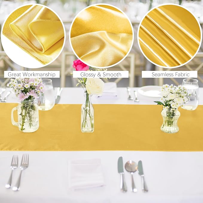 Aneco 4 Pack Satin Table Runner 12 x 108Inch Long Bright Silk and Smooth Fabric Party Table Runner for Wedding Banquet Party Decoration