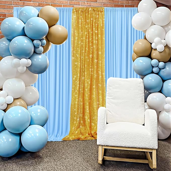 20ft × 8ft Wrinkle Free Baby Blue Backdrop Curtain for Boy Birthday Party, 4 Panels 5×8ft Soft Silky Polyester Blue Photo Backdrop Drapes for Baby Shower Gender Reveal Wedding Photography